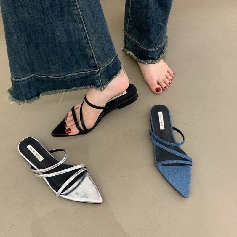 Large size one-pedal pointed slippers women