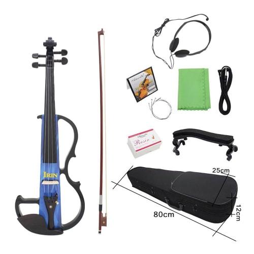 WGM New Full-Size Violin Set: Full-Size 4/4 Solid Wood Electric Silent Violin with Chin Rest, Ebony Fittings, Hard Case, Extra Strings, Audio Cable, R