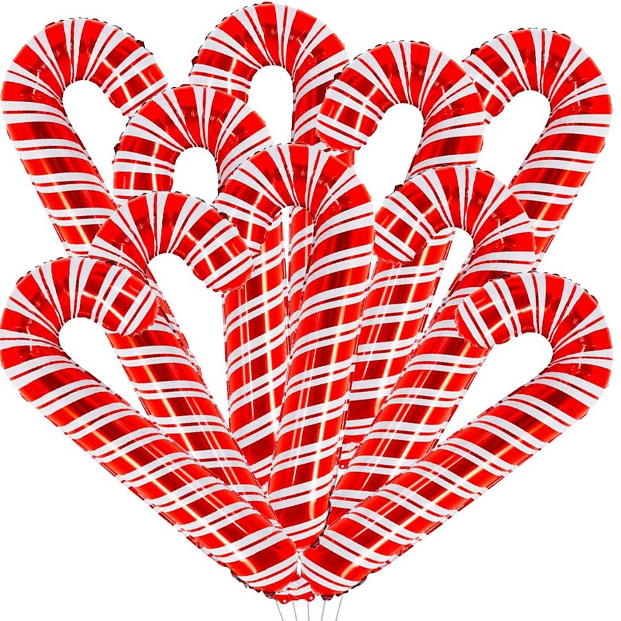 2-10PCS 84x39cm Large Red Christmas Candy Cane Foil Balloons, Xmas Walking Stick Candy Balloon For Xmas New Year Festival Decor