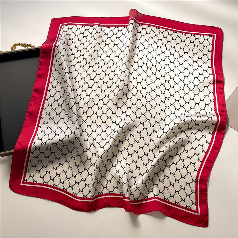 European and American new letter scarf color matching flower silk scarf imitation silk women's square scarf 71x71cm headscarf shawl
