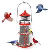 Solar Lighthouse Bird Feeder with Rotating Beacon - 14" Hanging Mesh Wild Bird Feeders for Eaves, Balcony, Trees, Hooks, Ideal Bird Feeder Gifts for