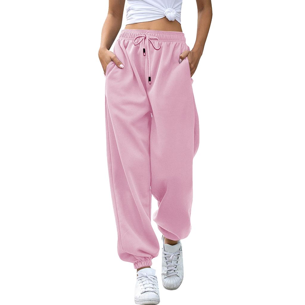 Women's Casual Fashion Solid Color Casual Pants, Sanitary Pants, Drawstring Elastic Waist And Leggings
