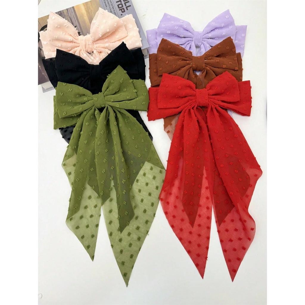 6 spring clip streamers bow hair clips for women