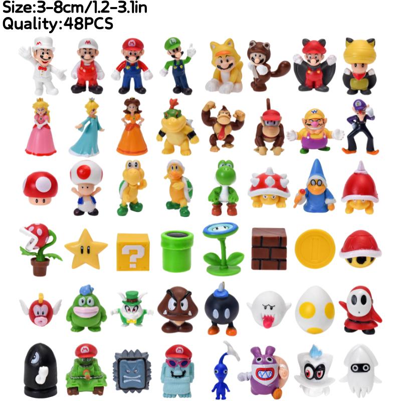 3-48Pcs/Set Mario Bros Princess Peach Bowser Goomba Figures Toys Cute Anime Donkey Kong Yodhi Boo Toad Model Doll Birthday Gifts