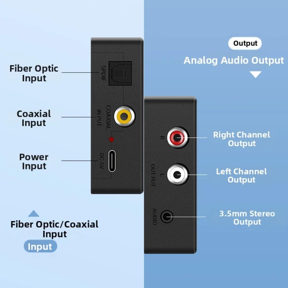Coaxial Audio Converter SPDIF To RCA/3.5mm Stereo Adapter With Multiple Audio Output Options For TVs/Speakers, Headphones