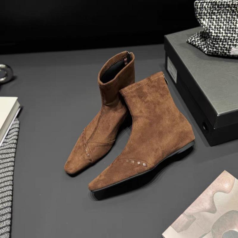 Suede short boots women's autumn and winter new square head versatile thin boots fashion temperament Martin boots