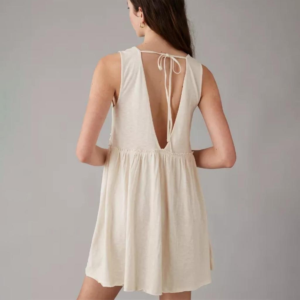 Women's Casual Sleeveless Dress Loose V Neck Backless Pleated Short Tank Sundress With Pockets