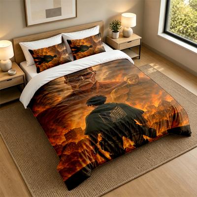 Zacht Beddengoed Set Attack on Titan Patroon, 1 Dekbedovertrek plus 2 Kussenslopen Stijlvolle Slaapkamer Huis Textiel
