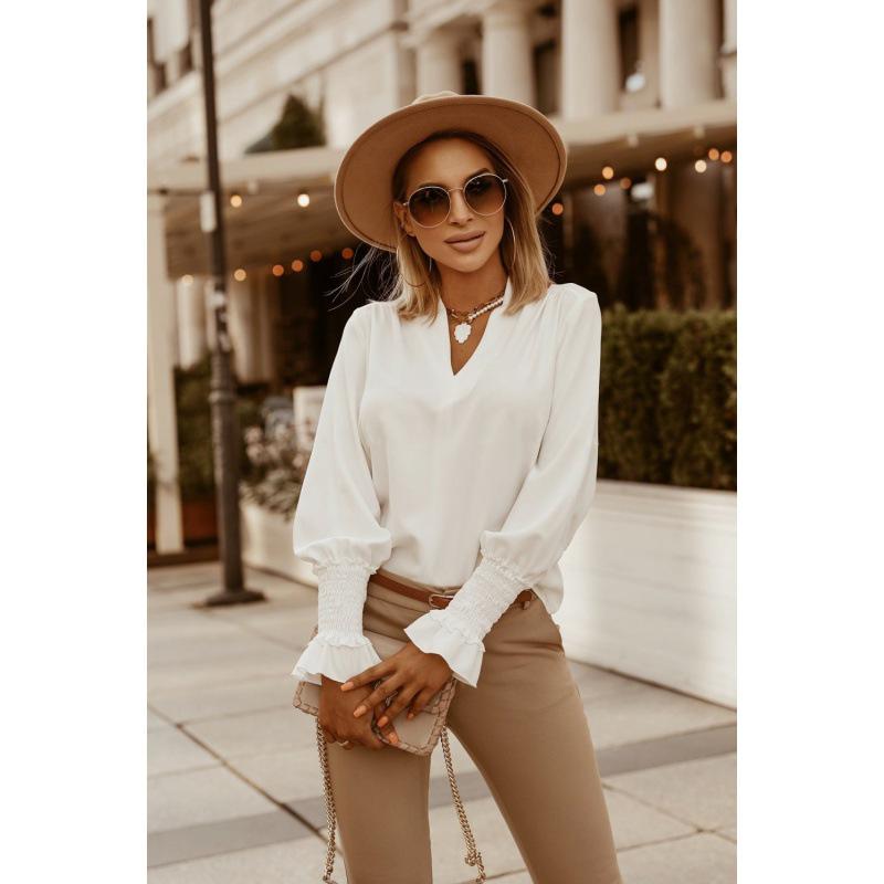 European & American Plus Size V-Neck Long-Sleeve Women's Casual Shirt