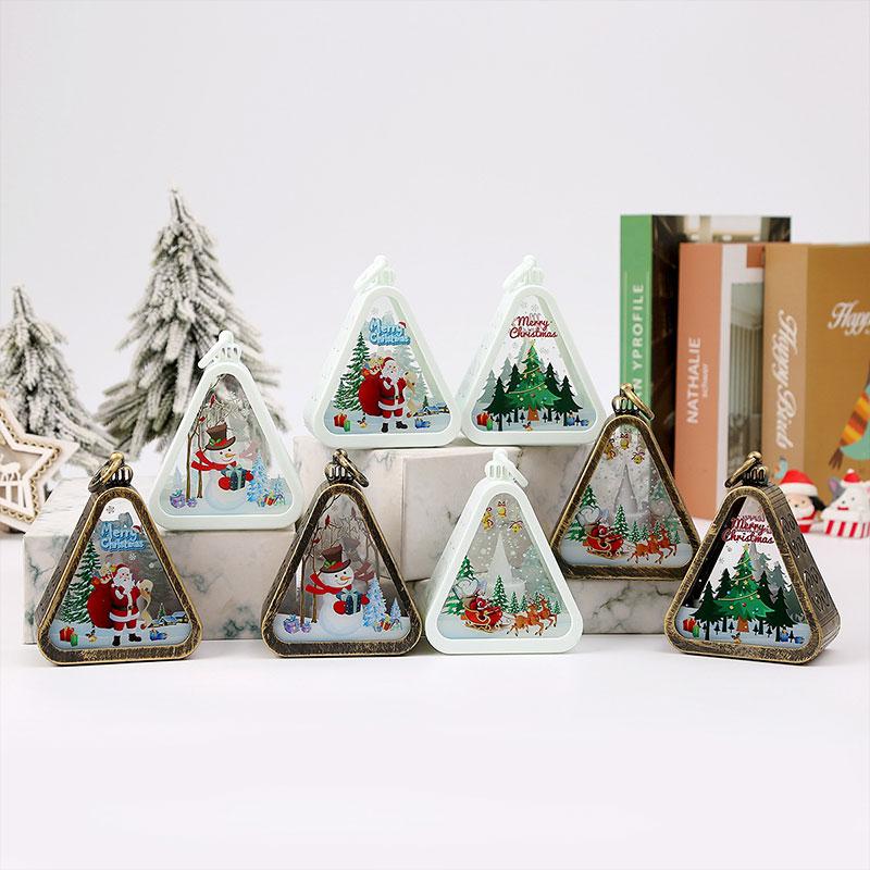 1pc Festival Lamp Xmas Gifts LED Party Scene Props Triangle Lantern Table Ornaments Christmas Mini Snowman Santa Claus