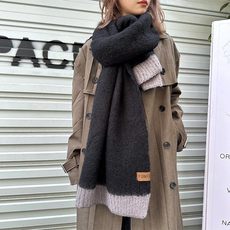 Autumn and winter new thickened long fluffy high-end scarf warm thickened contrasting knitted scarf