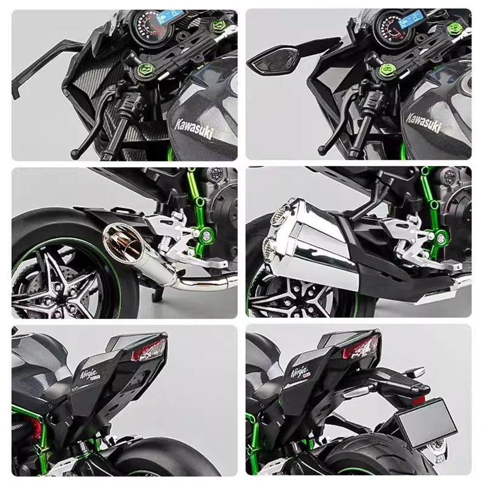 Model de motociclete Kawasaki Ninja H2R 1/9, din aliaj, turnat sub presiune, cu amortizoare, jucărie cu lumină sonoră pentru copii, băieți, cadouri