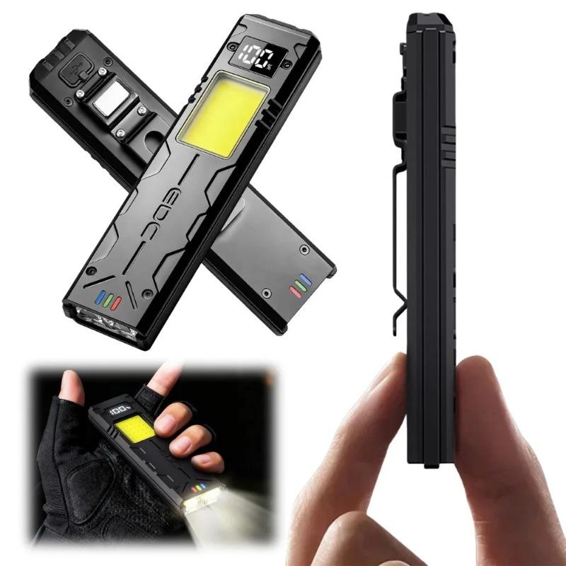 Multi-function EDC LED Flashlight Ultra Thin Mini Pocket Torch with Real Time Power Display Handy Light for Inspection