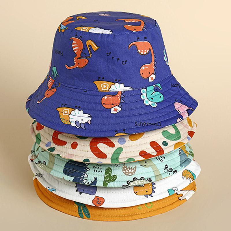 Cartoon Tier Baby Fischerhut Niedlicher Dinosaurier-Print Fischerhut für Junge Mädchen Sommer Verstellbar Breite Krempe Kinder Panama Sonnenhüte