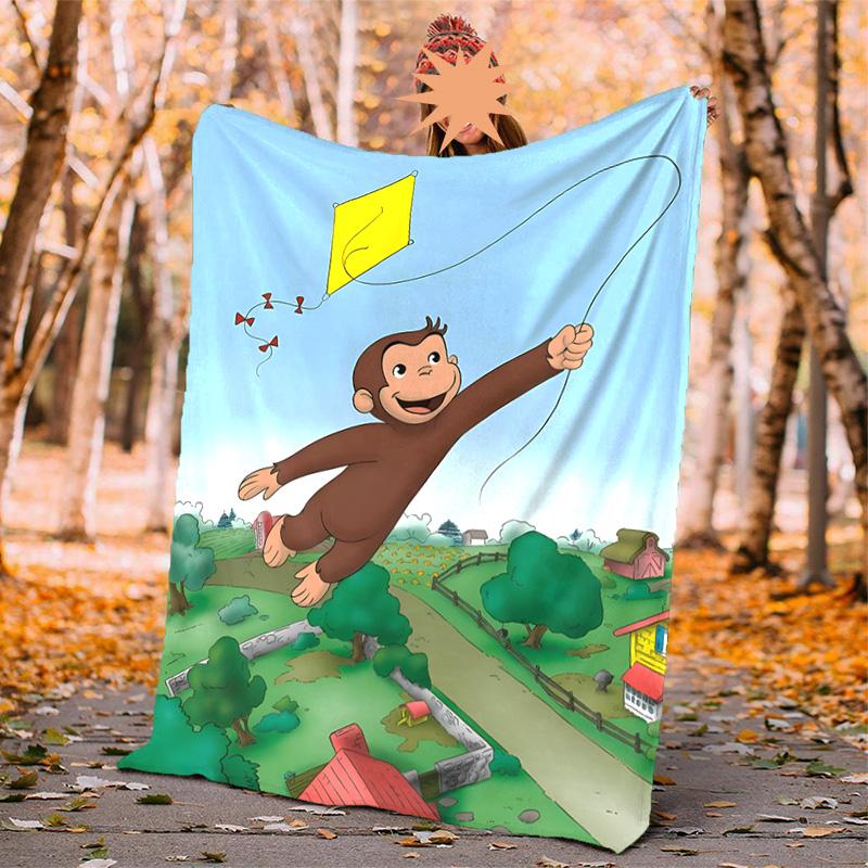 Curious George Flannel Blanket Soft Warm All-Season Throw, Design for Camping, Car Travel, Hiking Sofa, Bed, Office Perfect Gift for Parties