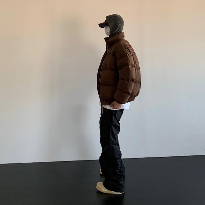 Men's Retro American Cotton Puffer Jacket - Warm, Versatile with Stand Collar and Zipper