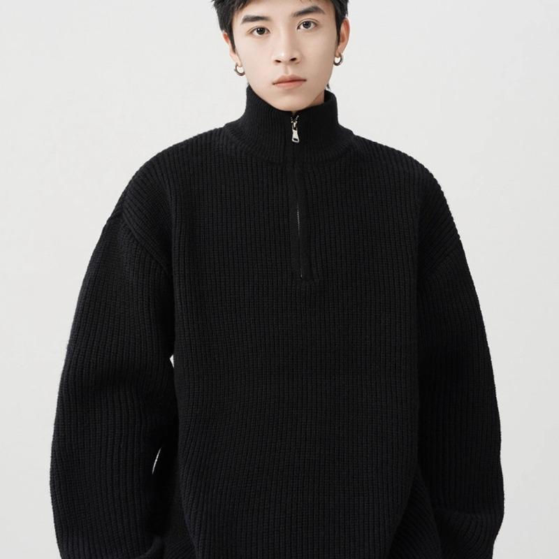 

Trendy Brand Half-zip Turtleneck Solid Color Sweater for Men Autumn Loose Japanese Versatile Pullovers XXXL чорний