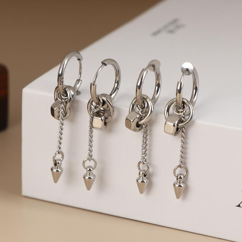 Orecchino a goccia Punk con catena lunga conica in acciaio al titanio, orecchino a cerchio alla moda per donna uomo, gioiello personalizzato, regalo