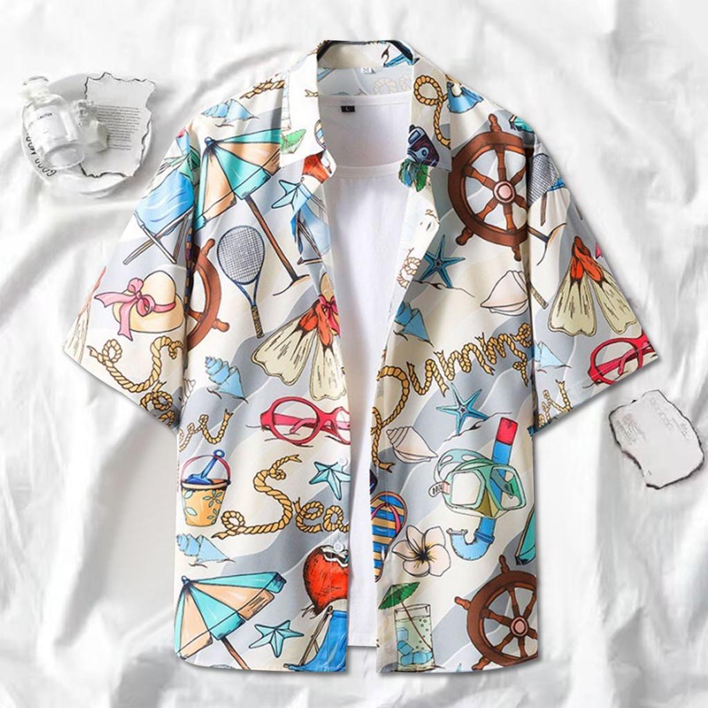 Moerstar Aloha Shirts for Men and Plus Short Patterned Loose Matching Perfect for Travel and Beach Wear White Women, Size, Open-Collar, Sleeve, Shirt,