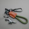 Premium Woven Leather Metal Dinosaur Keychain for Motorcycle Car Handbag Backpack Pendant Gift Accessories with Bracelet