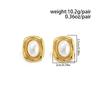 Salircon Fashion Stainless Steel Imitation Pearl Gold Color Plated Stud Earrings Women Temperament Wedding Banquet Jewelry Gift