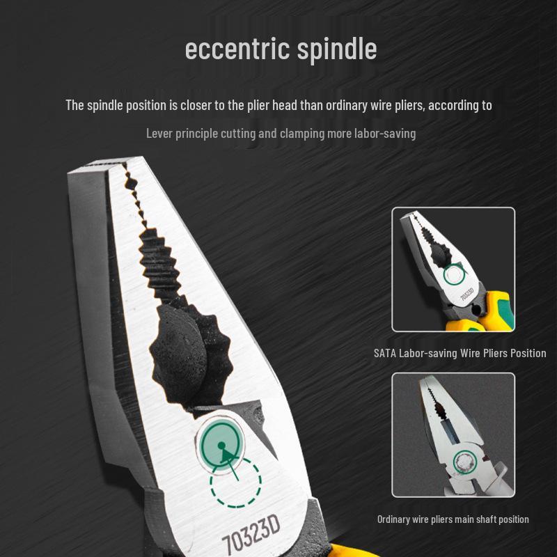 SATA 70221D, 70222D, 70223D Electrician's Tools: Combination, Long Nose, and Diagonal Cutting Pliers with Wire Cutters.