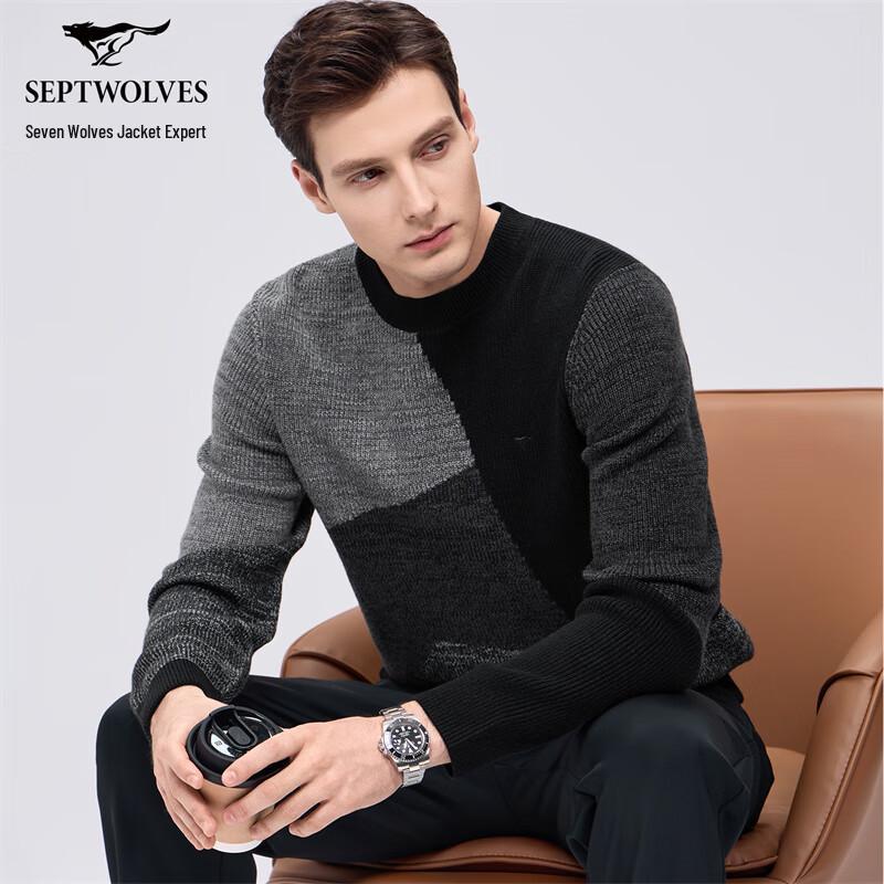 Septwolves Men s Wool Blend Colorblock Round Neck Sweater XL