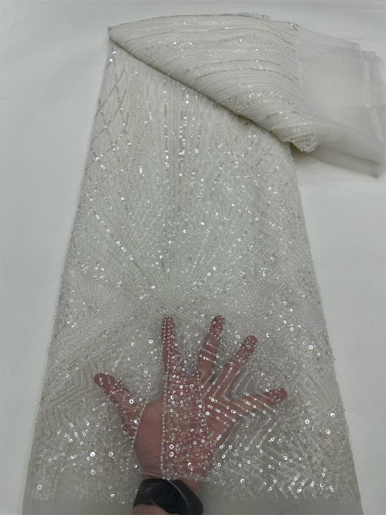 African Sequins Lace Fabric 2026 High Quality Embroidery French Beaded Lace Fabrics Nigerian For Bridal Dress Sewing Material