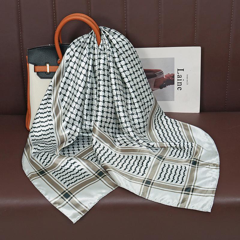 Satin Square Scarf Women Paisley Hijab Elegant  Print Silk Neckerchief Shawl Wraps Headband Handle Hair Accessories Bandana