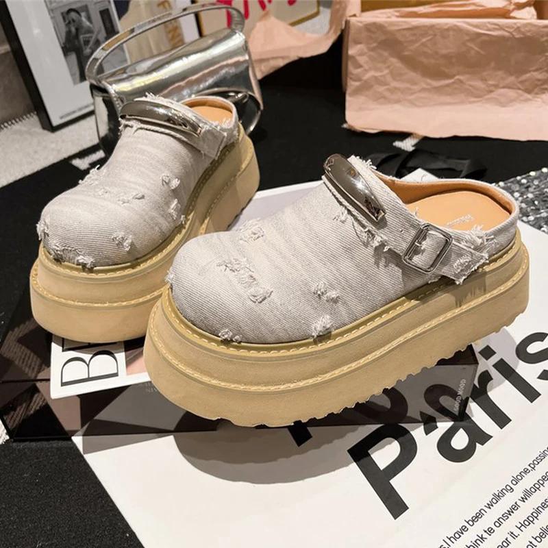 Fashion Flats Women Slippers Platform Slingback Mules Shoes Fashion Woman Sandals Summer 2025 Designer Flip Flops Dress Zapatos De Mujer