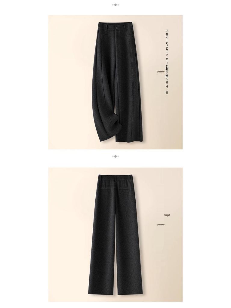 Women's Gray Cashmere Scimitar Wide-Leg Trousers – Fleece-Lined Wool for Autumn/Winter 2025