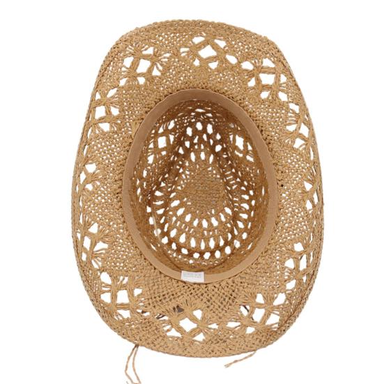 Straw Cowboy Hat for Men Women Western Cowgirl Hat with Shapable Brim Woven Hollow Out Beach Coastal Sun Hat