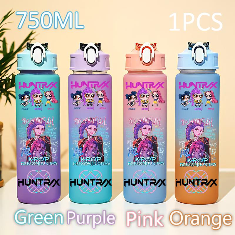 Kpop 750ML Dämonenjäger Wasserflasche K Pop Krieger Rumi Mira Zoey KPOP Trinkflasche Schule Huntrix Kürbis Plastik Wasserbecher