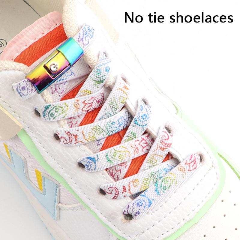 Nr. 8 bunte Press-Lock-Schnürsenkel ohne Bänder, Cashew-Blume, elastische Schnürsenkel, Sport, Kinder, Erwachsene, 8 mm dick, Tennis-Flats, Schnürsenkel ohne Bindeband