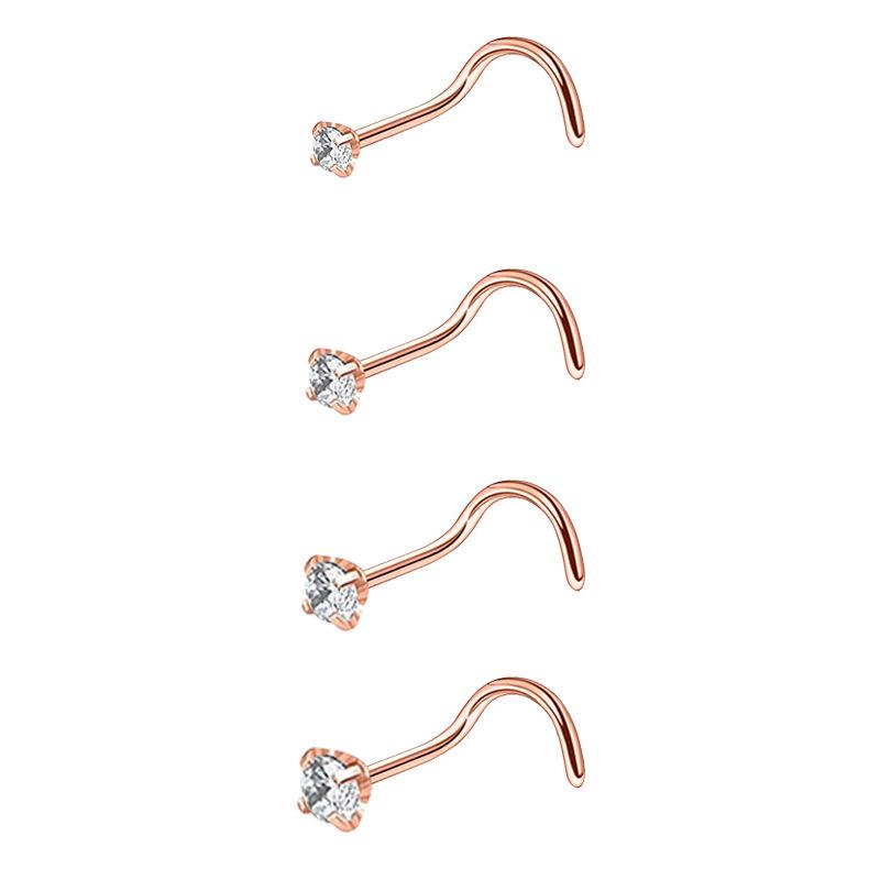 Zircon Stainless Steel Nose Stud & Nose Ring Set: 12 Style Options - Straight, Curved, L-Shaped Bars, and Combo Packs