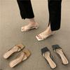 Thick Heel Toe Summer Cool Slippers Fairy Shoes 20255 New Simple Medium Heel with Skirt Ins Trendy Sandals