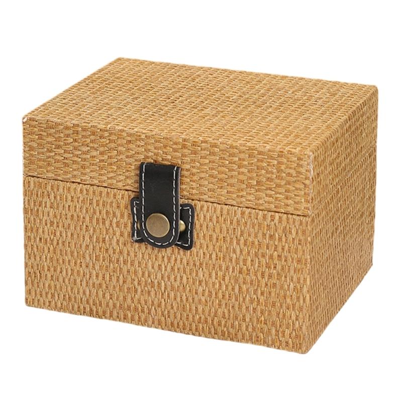 

Convenient Travel Storage Box Wicker Pattern Jewelry Presentation Case Multi Functional Wooden Earrings Necklaces Holder