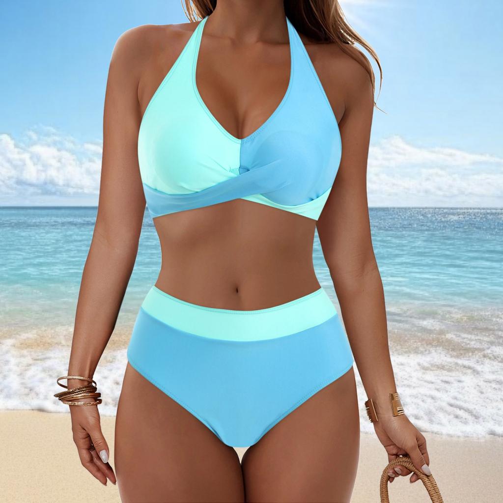 Summer Swimsuit Women Halter Bikini Set High Waist Swimwear Push Up Bikinis Backless Tankini 2 Piece Bathing Suit Beach Wear