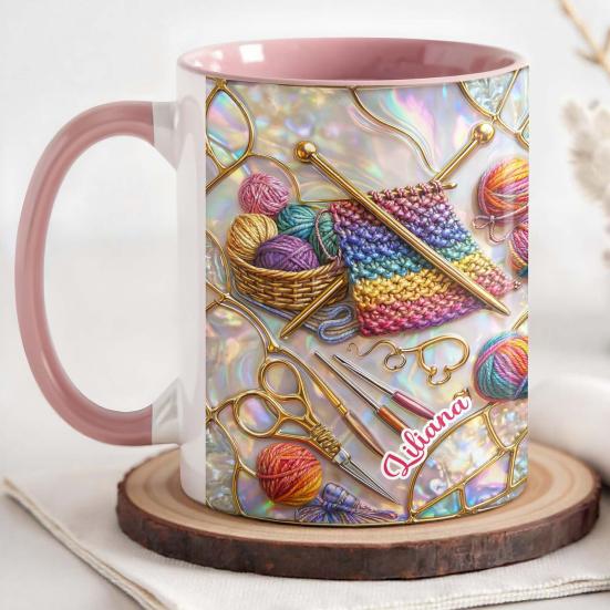 Strick- und Nähwerkzeuge Tasse 11oz Personalisierte Kaffeetasse mit Nähmaschine- und Garn-Drucken Nähgeschenk für Frauen