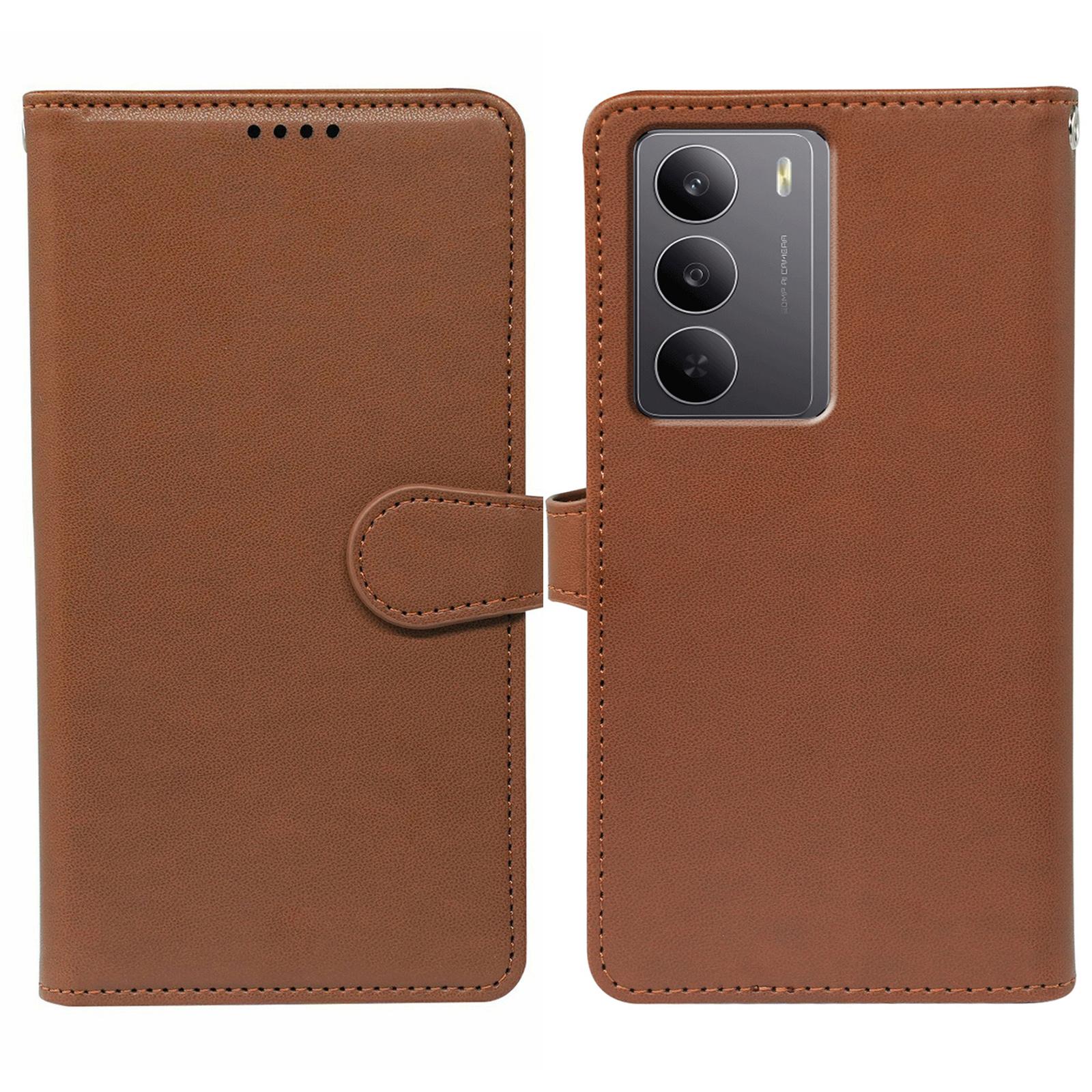 

For Realme 14x 5G Case with 9 Card Slots PU Leather Stand Phone Cover Brown