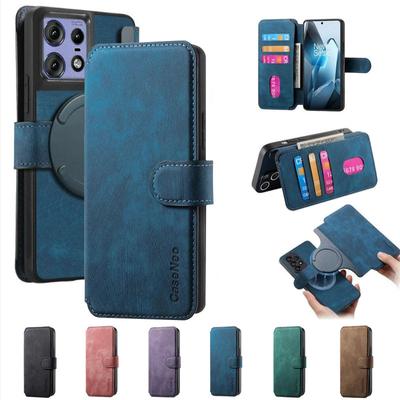 Per Magsafe Flip Cover in Pelle per Motorola Edge 60 Pro Fusion 50 Ultra G05 G15 G75 G85 Custodia con Portafoglio Magnetico Rimovibile Porta Carte