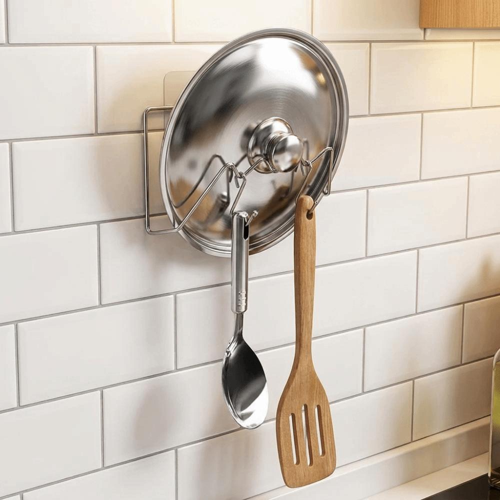 Self Adhesive Cutting Board Storage Rack Stainless Steel Pot Cover Shelf for Kitchen