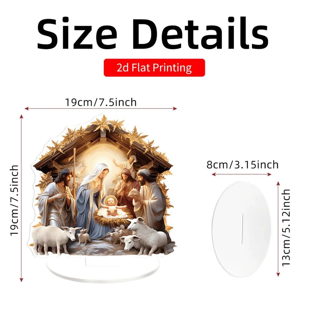 Nativity Scene White 2D Flat Jesus Acrylic Tabletop Decor ,Home,Office,Cafe,room,Studio, Desktop Ornament Christian Religion Kit