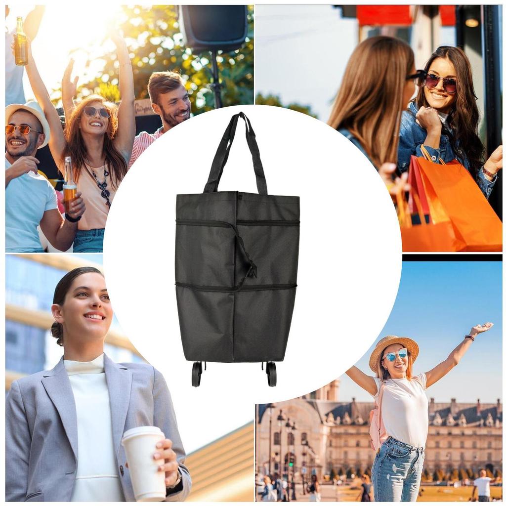 Shopping Grocery Bag With Wheels Reusable Wheeled Shopping Bag Large Capacity Organizer Cart Pouch For Picnics Home Camping