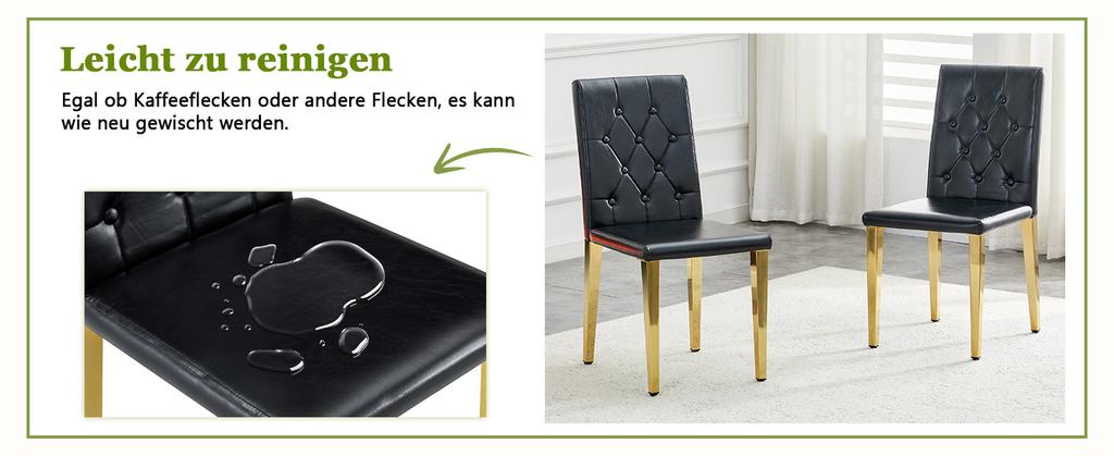 Set of 4 Dining Chairs In Black with High-Gloss Gold – Light Luxury, Gold-Colored Metal Legs for Versatile Combination Options