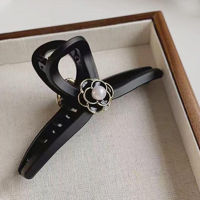 1pc black matte camellia grab clip large elegant French hair clip, the back of the head coil hair premium shark clip hair grip