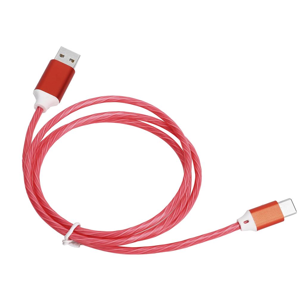 USB To TypeC Charging Cable LED Light Up Flowing Fast Charging Cord USB C Charger Cable(Red )