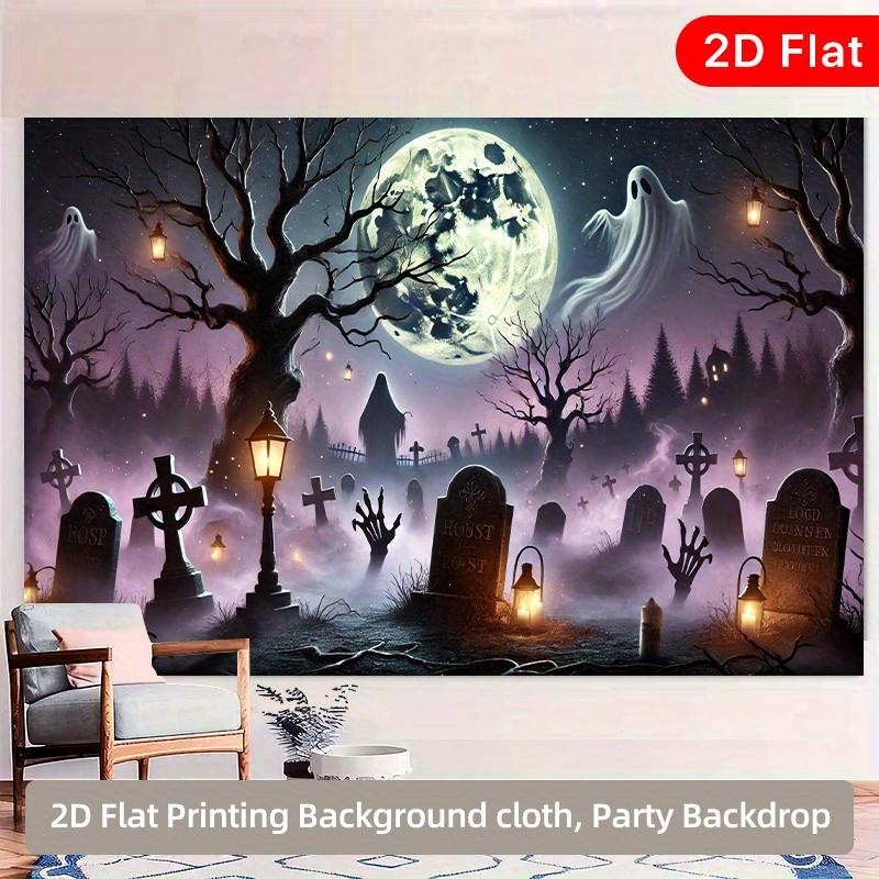 1 piece of 2D flat banner Cemetery Ghost Full Moon Night Polyester fiber party backdrop fabric.PMJ