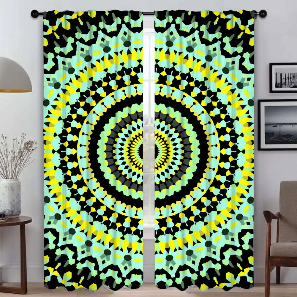Window Curtain for Room 2 Panel Trippy Vibrant Mandalas Kitchen Curtains Halloween Decoration Shades Tulle for Bedroom Partition