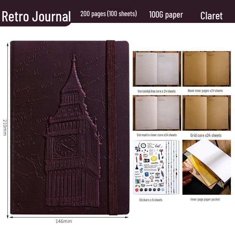 Exclusive Big Ben 3D Embossed A5 Retro Hardcover Planner Notebook with Band Binding